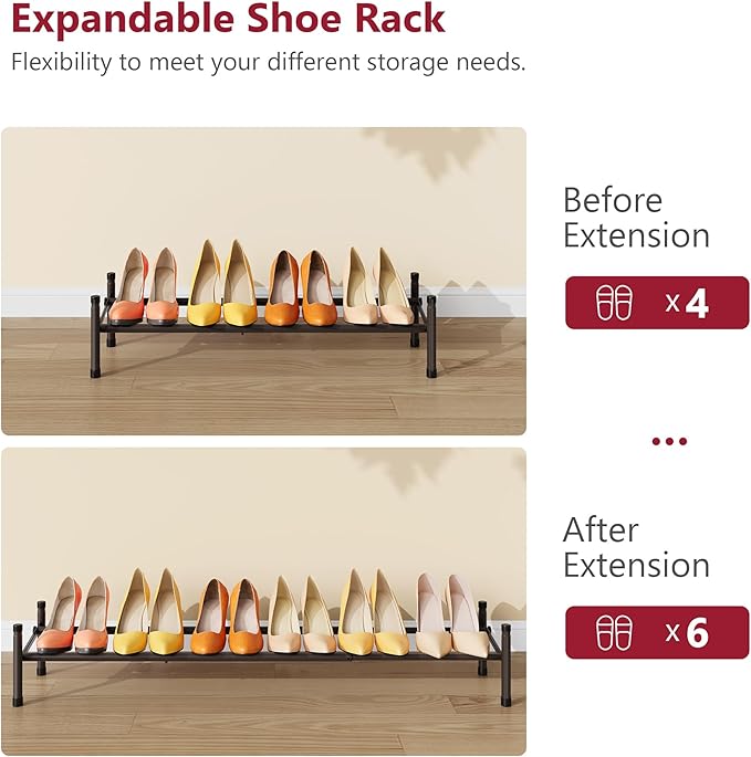 Tajsoon Expandable Shoe Rack for Closet 1 Tier, 28“-41“Adjustable & Stackable Shoe Shelf Storage, Metal Shoe Rack Organizer f