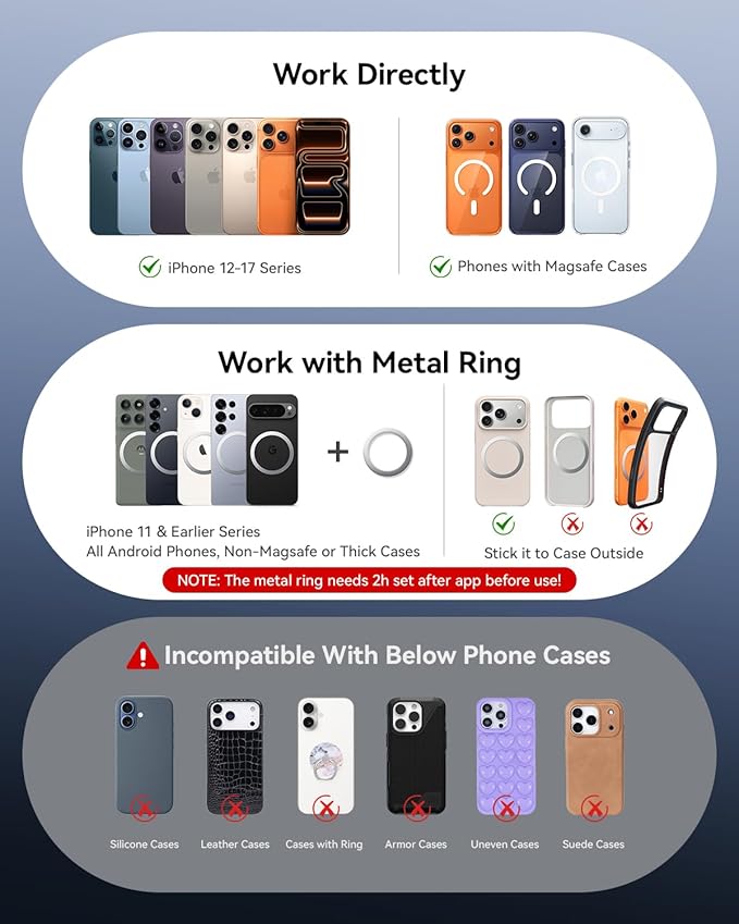 Upgraded Car Phone Holder for Magsafe [108+LBS Strongest Suction & 3000gf Magnetic] Vacuum Magnetic Phone Holders for Your Car 360° Adjustable Car Phone Mount for iPhone & Android Orange