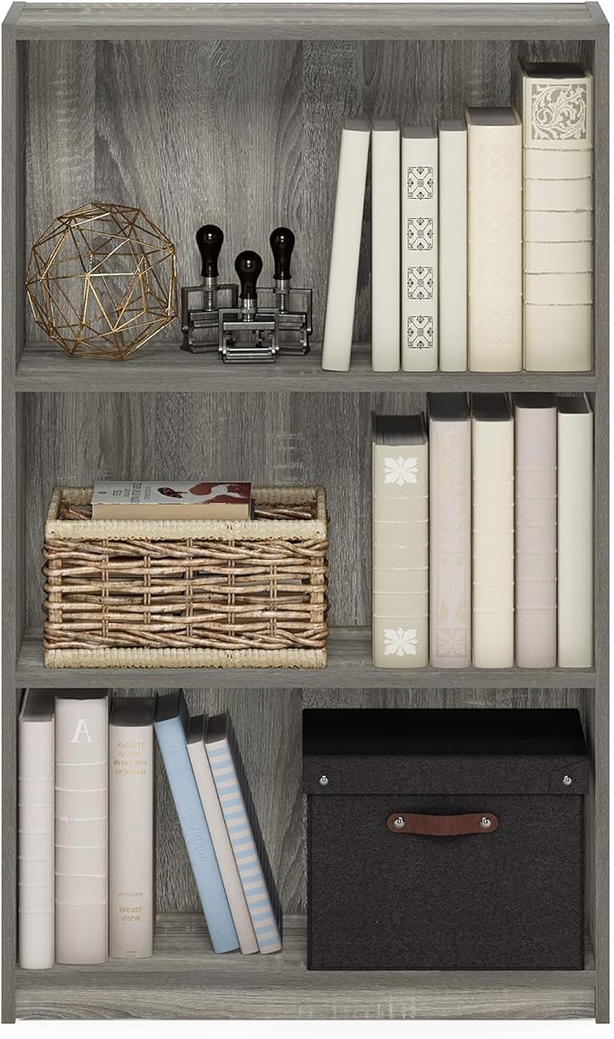Furinno JAYA Book Shelf, 3-Tier Bookshelf, Bookcase with Adjustable Shelves, 9.5 x 24.5 x 40.3, for Organization and Storage,