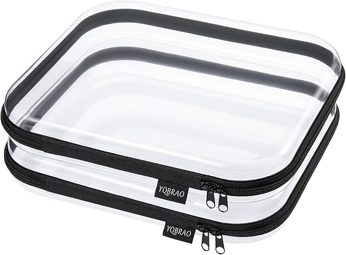 YQBRAO Hard Sided Clear Zipper Case for Storage- Professional-Grade Plastic Clear Zipper Pencil Case,Toy Storage Bins, Toilet