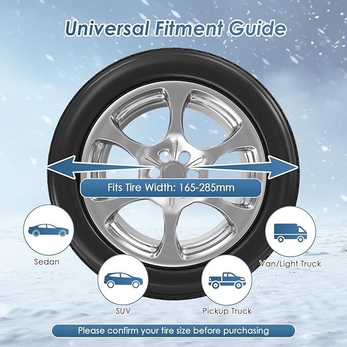 Snow Chains, 8 Packs Anti Slip Tire Chains, Pickup, Truck & SUV, Adjustable Thickening Reusable Anti-Slip Traction Tire Chain
