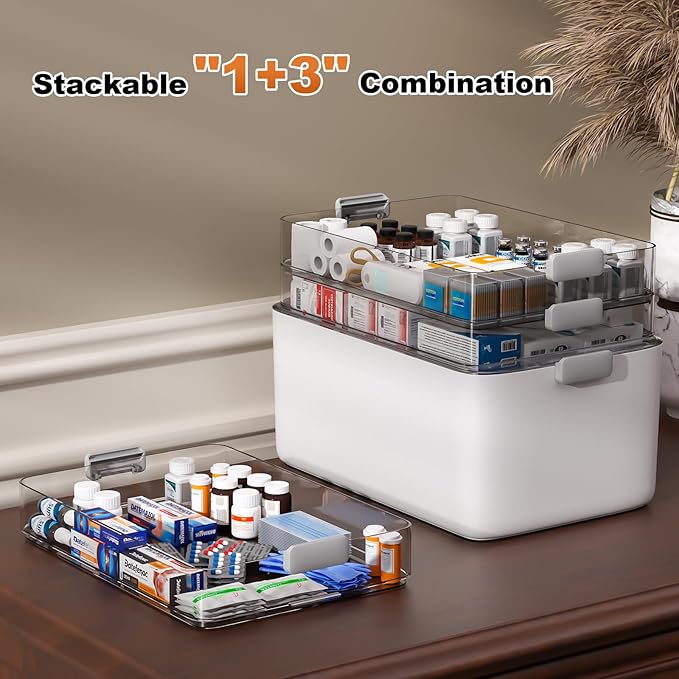 funest 4- Tier Medicine Storage Box Organizer Portable First Aid kit Box Empty with Handle, Multipurpose Medical Supply Organ