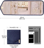 BAGSMART Travel Jewelry Organizer Case Foldable Jewelry Roll for Journey Rings, Necklaces, Earrings, Bracelets,Mini,Smokey Bl