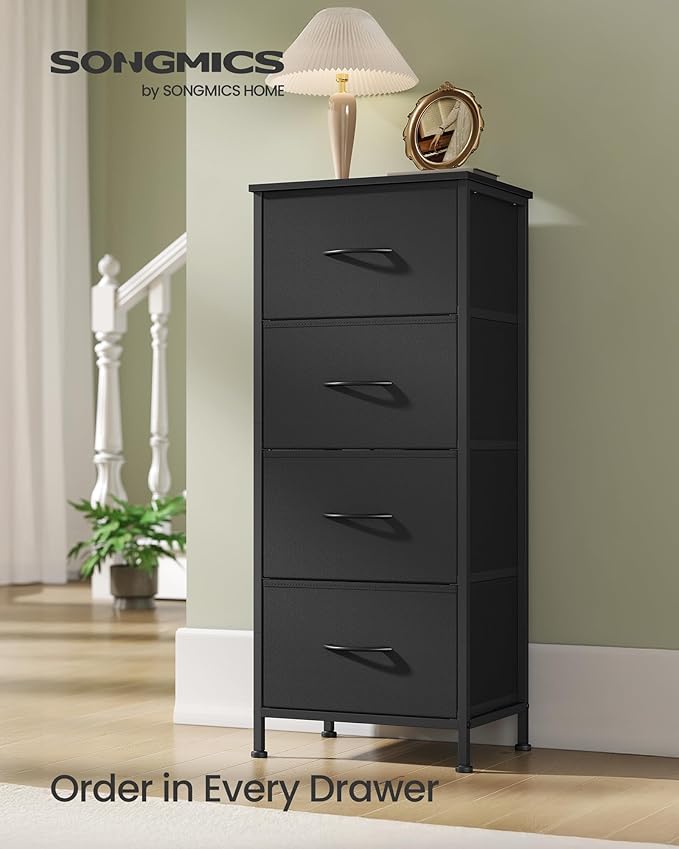 SONGMICS Dresser for Bedroom, Chest of Drawers, Steel, MDF, 4 Non-Woven Fabric Drawers, Storage Organizer Unit, Closet, Entry