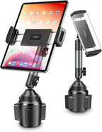 A2C Heavy-Duty iPad Holder for Car Cup Holder, 5.5" Stable & Adjustable Aluminum Alloy Arm, Tablet Mount for Car Truck Road Trip Essentials Compatible with 4.7"-13" Cell Phones & Tablets