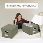 ZICOTO Decorative File Organizer Box Set of 2 - Collapsible Linen Filing Cabinets w/Handles Are Perfect to Store all Your Doc