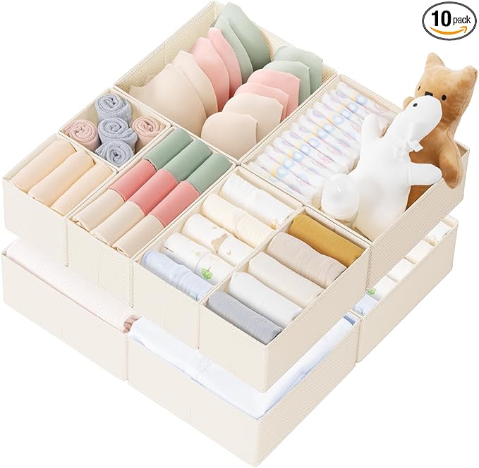Criusia Drawer Organizer Clothes, 10 Pack Dresser Organizer for Baby Clothes, Underwear, Sock- Foldable Closet Organization a