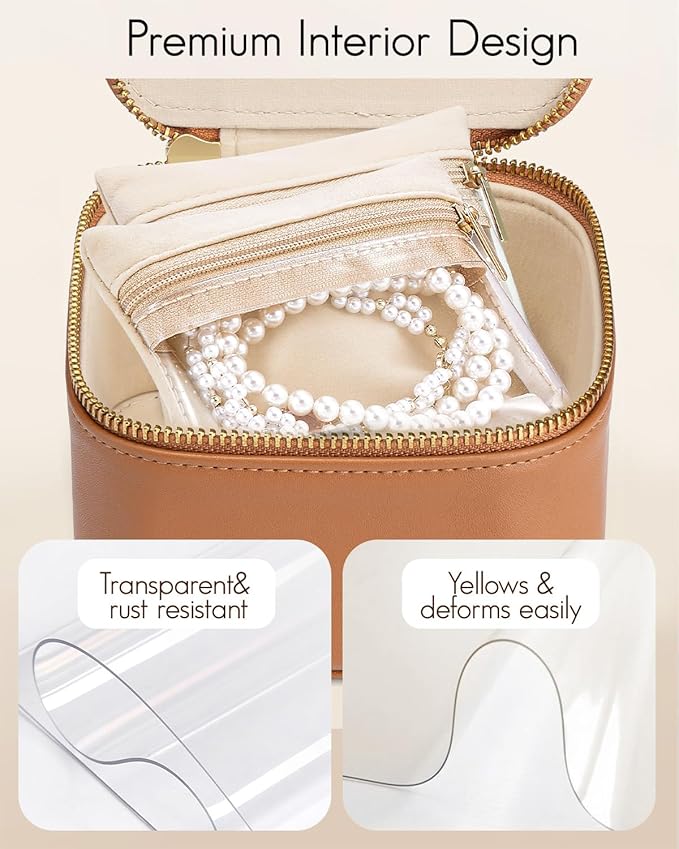 VLANDO Travel Jewelry Case,Valentines Gifts,Small Jewelry Box Organizer,Travel Jewelry Storage with 6 Velvet Jewelry Zipper P