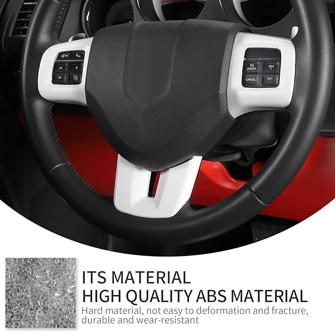 Linskip Steering Wheel Trim Compatible with Dodge Journey 2013-2022 & Charger/Challenger/Durango/Dart 2009-2014, Journey Steering Wheel Cover, Journey Interior Accessories 3Pcs(White)