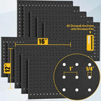 PBHEPJ 10 Pcs Metal Pegboard Panels, Heavy Duty Peg Boards for Garage and Garden Tool Storage, Includes Drywall Anchors and S