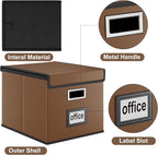 Huolewa Faux Leather File Organizer Box with Lid, Collapsible Hanging File Folder Box Organizer with Plastic Slides, Decorati