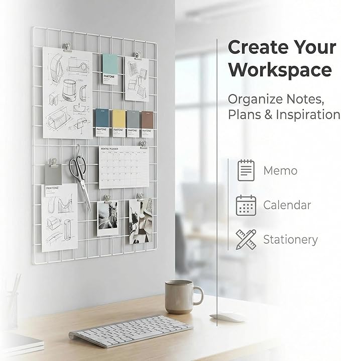 Kaforise Wire Wall Grid Panel, Multifunction Painted Photo Hanging Display and Wall Storage Organizer, Pack of 2, Size 25.6" 