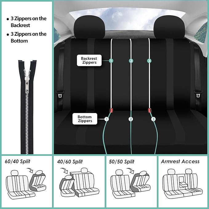 FH Group Car Seat Cover Full Set Striking Striped Car Seat Covers with Front Seat Covers and Rear Split Bench, Universal Fit 