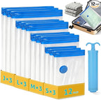 12 Pack Travel Vacuum Storage Bags 4 Size(24/28/32/40 Inch), Portable Vacuum Seal Bags for Clothing Travel with Pump, Space S