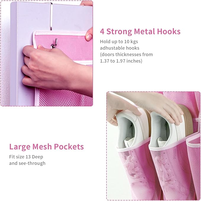 SAVERHO 35 Pockets Over the Door Shoe Organizer, Hanging Shoe Organizer for Door with 35 Mesh Pockets Large Capacity Shoe Han