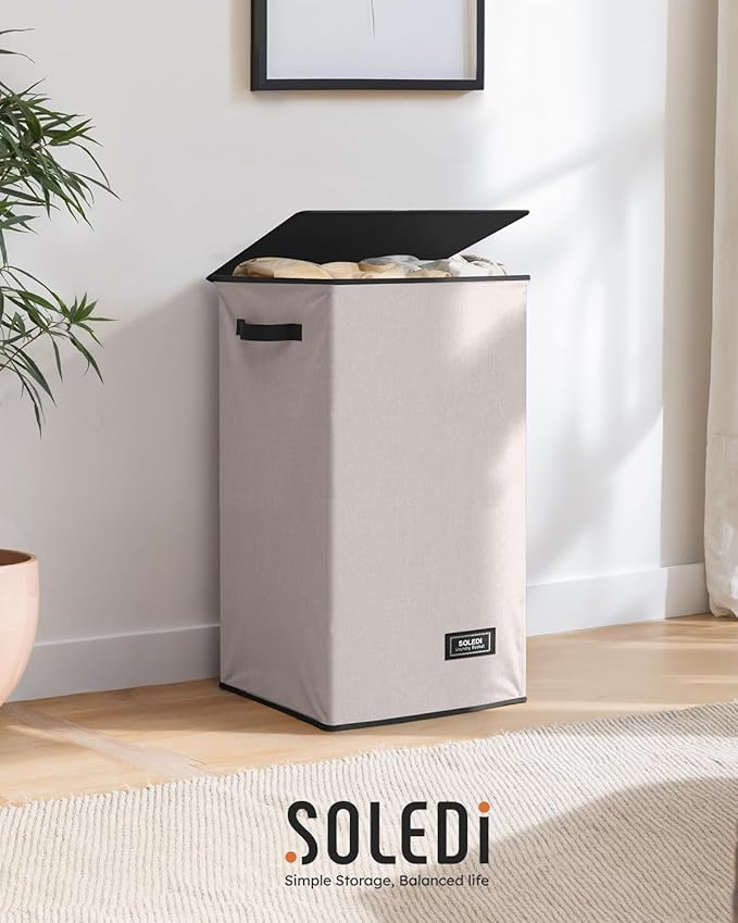 SOLEDI Laundry Hamper with Lid 90L Large & Tall Collapsible Laundry Basket, Clothes Hamper with Bag Removable Easy to Carry, 