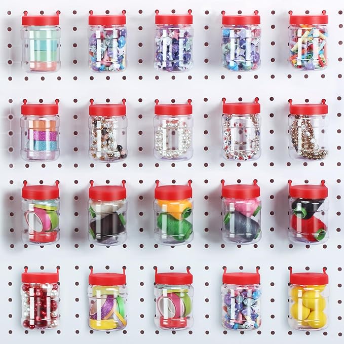 Unittype 20 Set Pegboard Organizer Accessories Peg Boards Jars with Lids Plastic Pegboards Bins Storage Containers Clear Peg 