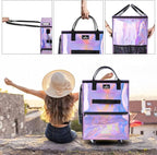 Reusable Grocery Bag on Wheels, Foldable Rolling Shopping Tote Bag, Water-Resistant Material, Zipper Top, Heavy Duty Handle, Lightweight, Strong Carrying Capacity, Medium, Gradient Purple