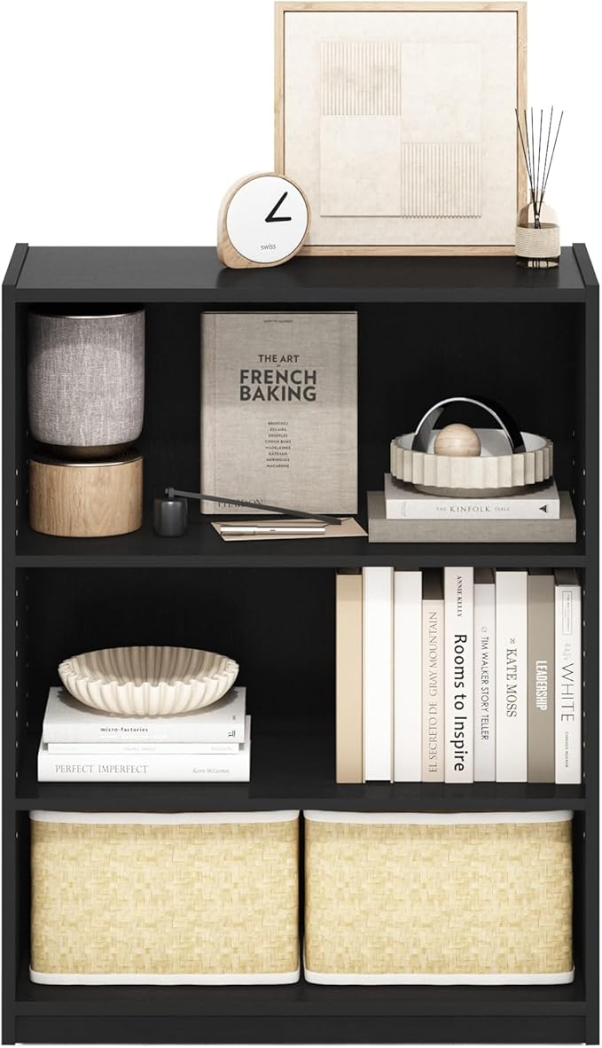 Furinno GEHRY Book Shelf, 3-Tier Bookshelf, Bookcase with Adjustable Shelves, 11.6 x 24.8 x 31.6, for Living Room, Bedroom, H