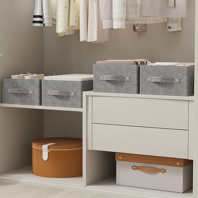 Collapsible Storage Boxes Bins, Fabric Laundry Baskets, Cube Organizer Bins for Organizing Home, Office and Closet, Grey, 3 P