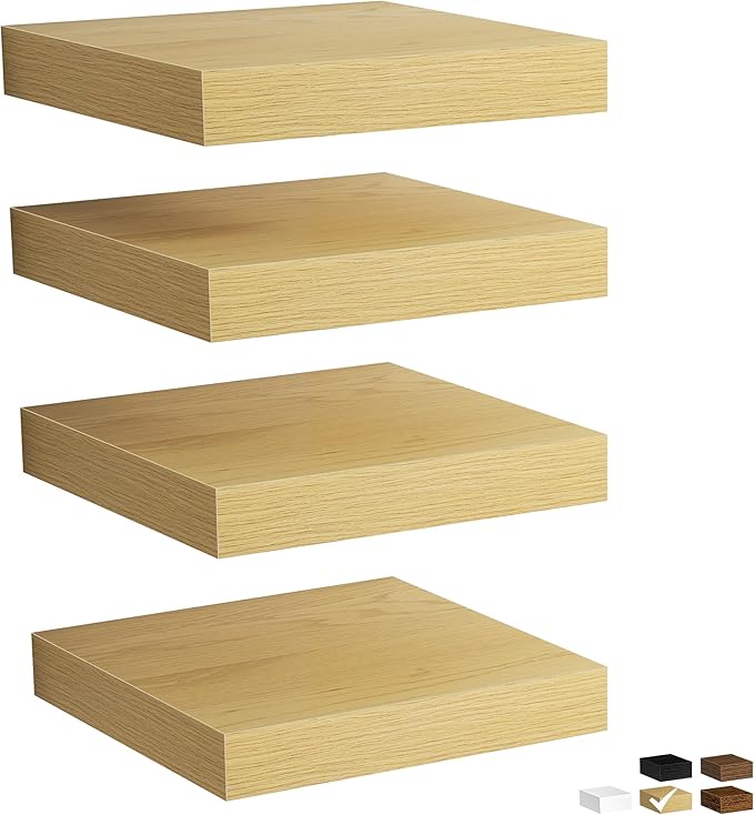 Fun Memories Rustic Wood Floating Shelves for Wall, Space-Saving Wall Mounted Shelves for Bathroom, Bedroom, Living Room and 