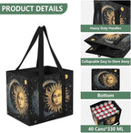 Sun and Moon Reusable Grocery Bags Large Shopping Tote Bag with Reinforced Bottom Board, Water Resistant Foldable Storage Bag