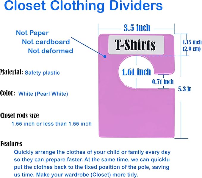 10 Pack White Clothing Rack Size Dividers Plus 45 Labels (1 Inch) and 18 Large Blank Labels, Large Rectangular Clothing Close
