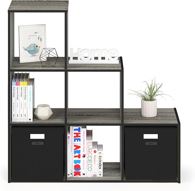 Furinno Pelli 3-2-1 Cubic Storage Cabinet, French Oak Grey/Black