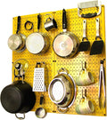 Wall Control Kitchen Pegboard Organizer Pots and Pans Storage Rack Organization Kit with Yellow Pegboard and Black Accessorie