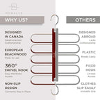 MORALVE Pants Hangers Space Saving - 4 Pack European Beechwood Scarf and Jean Hangers - Closet Organizer and Space Saver Pant