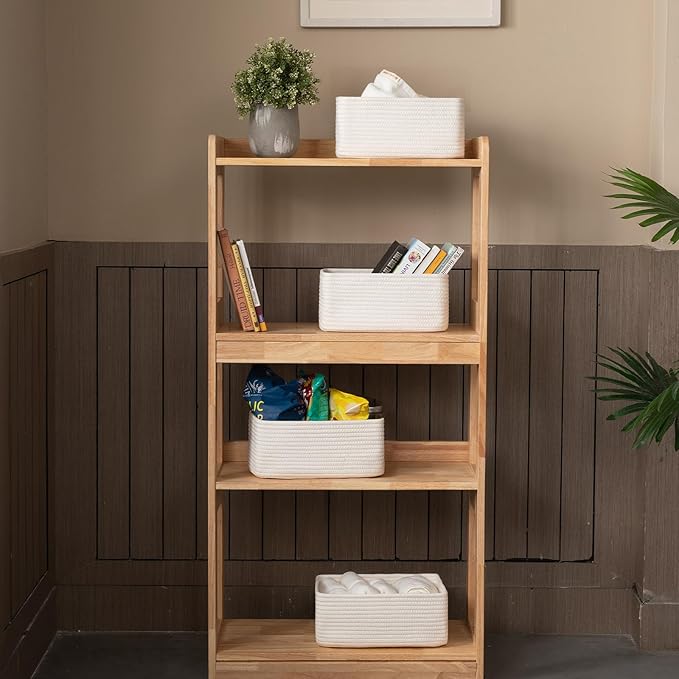 OIASKET 4 Pack Small Storage Shelf Baskets for Organizing, Mini Woven Rope Storage Bins for Towels, Cute Decorative Closet Or