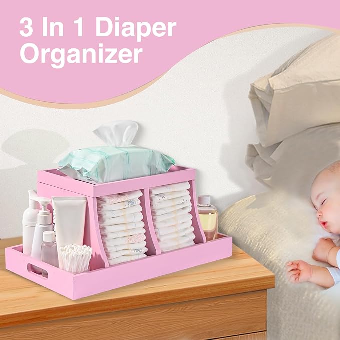 Three colors Diaper Organizer, Wooden Diaper Caddy Organizer, Changing Table Organizer, Diaper Storage Organizer, Nursery Bab