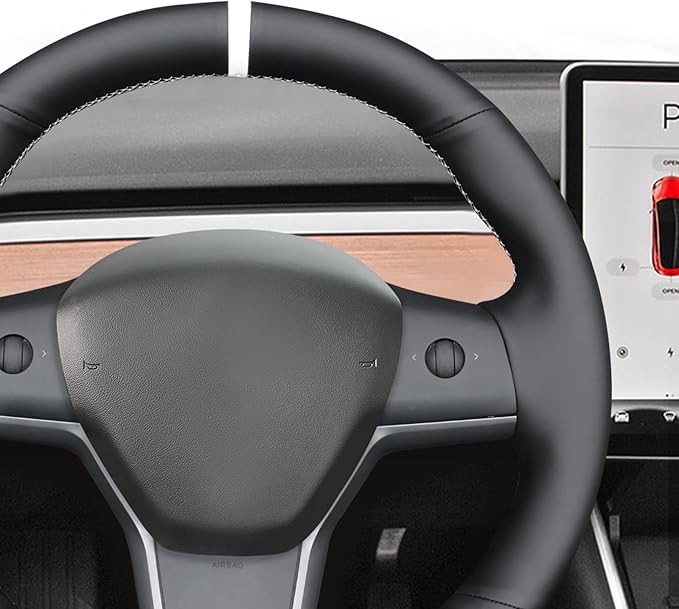 MEWANT Hand Stitched Steering Wheel Cover for Tesla Model 3 2017-2023 / Model Y 2020-2023 for Tesla Model 3/Y Accessories