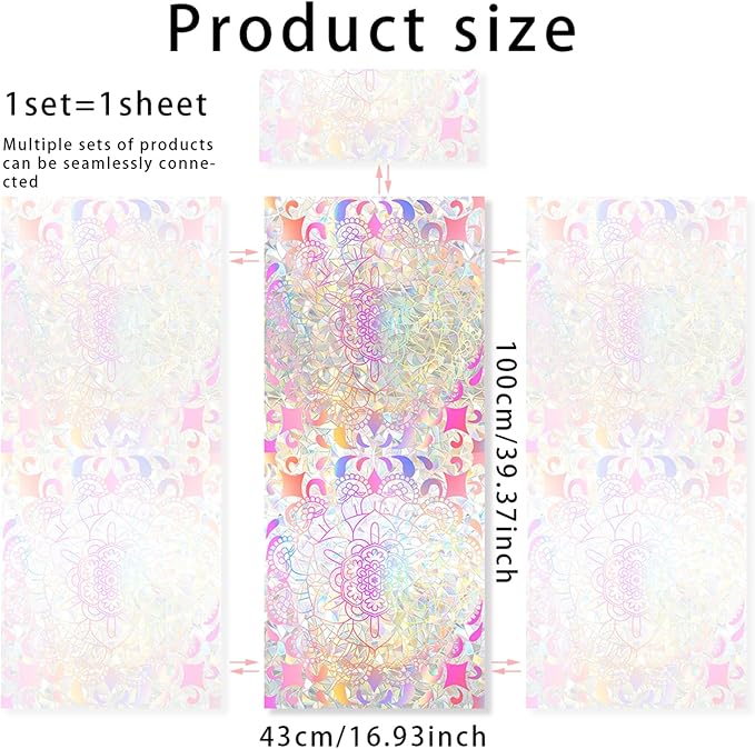 Niviy Boho Chic Decor Rainbow Window Film, Stained Glass Window Film Glass Decals Static Cling Stickers, Windows Tint for Home Bathroom (16.93 x 39.37inch)