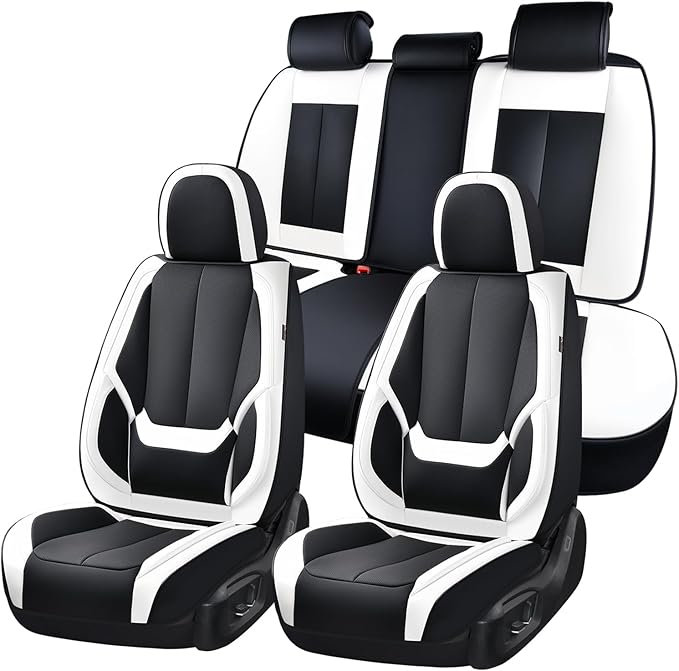 Coverado Seat Covers, Car Seat Covers Full Set, Leather Seat Covers for Cars, Car Seat Protector, Black Car Seat Covers Front