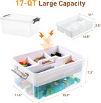 Citylife 17 QT Plastic Storage Bins Clear Storage Box with Removable Tray Stackable Latching Box with Handle for Oraganizing 