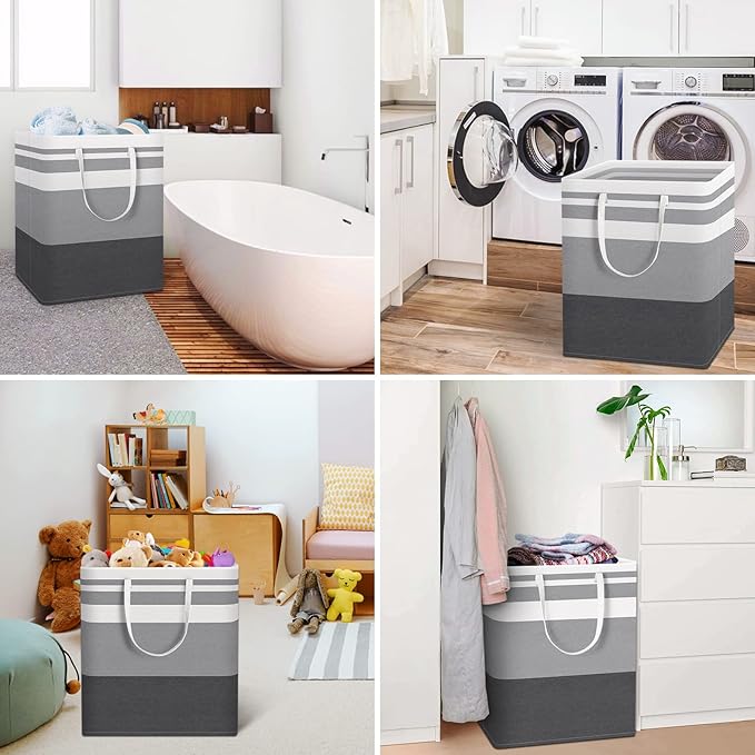 HomeHacks 3-Pack Large Laundry Basket, Waterproof, Freestanding Laundry Hamper, Collapsible Tall Clothes Hamper with Extended