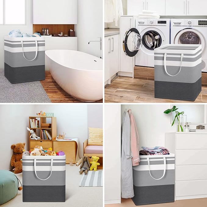 HomeHacks 3-Pack Large Laundry Basket, Waterproof, Freestanding Laundry Hamper, Collapsible Tall Clothes Hamper with Extended