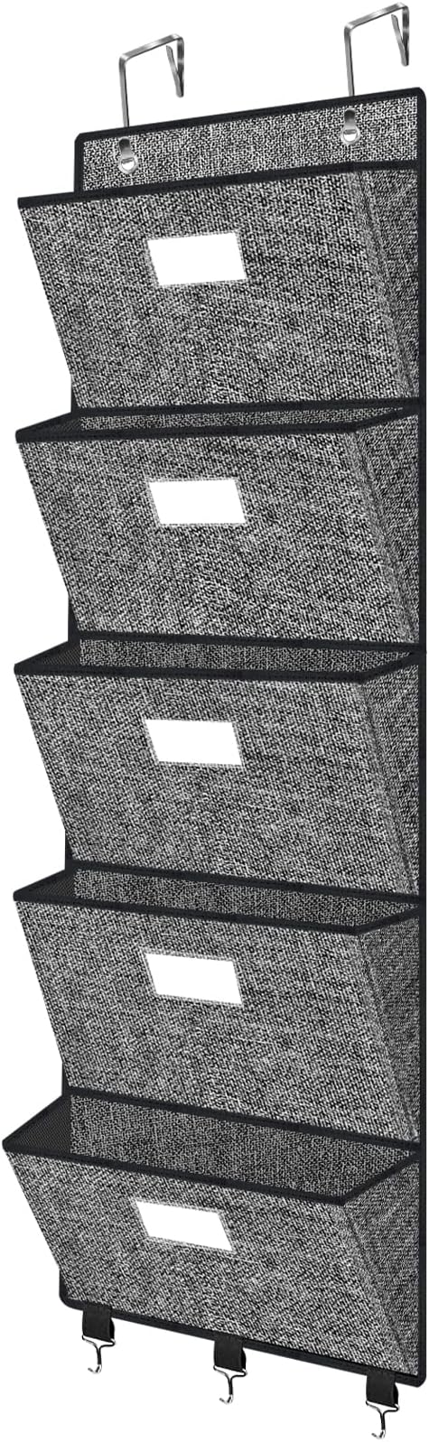 Homyfort Over the Door File Organizer, Hanging Wall File Folders with 5 Large Pockets for Papers, Charts, Mails, Magazine, Of
