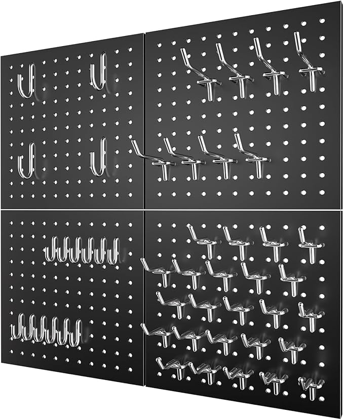 Peg Board - Metal Pegboard with 48 Hooks, Heavy Duty Wall Mount Metal Grid Panel for Garage Organization & Tool Storage, Rust