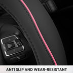 Road Comforts Leather Steering Wheel Cover with Decorative Trim and Piping, Anti-Slip Breathable Design, Fits 14.5–15 Inch Ro