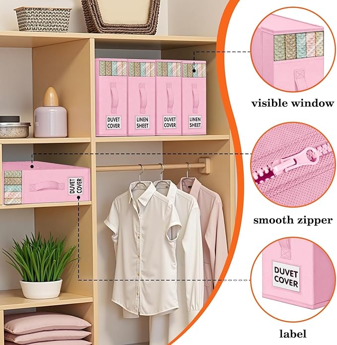 WOWBOX Sheet Organizers and Storage,Closet Bed Sheet Organizer Under Bed Storage and Organization with Label Cards & Clear Wi