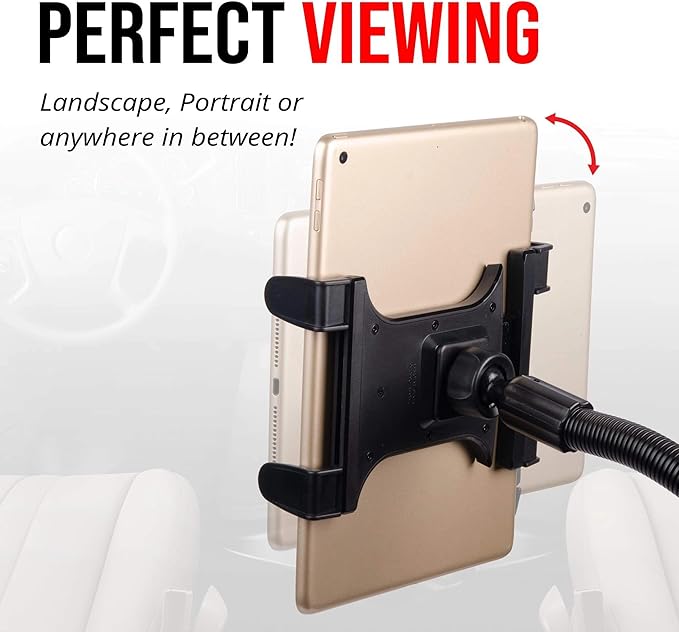 Tackform Tablet Mount for Car and Truck [ELD Mount] Industrial 22 Inch Aluminum Rod Gooseneck Seat Rail Holder for Taxi, Van, Vehicle, Semi, etc. Compatible with iPad, Galaxy, Surface and More.