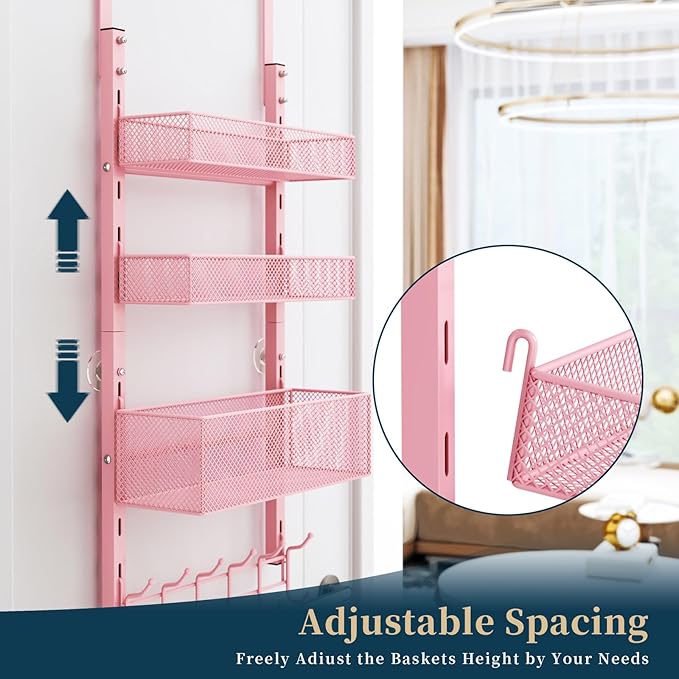 Consumest Over The Door Hooks Organizer - 4 Tier Door Coat Rack with 3 Baskets and 12 Hooks, Stainless Steel Towel Hanger for
