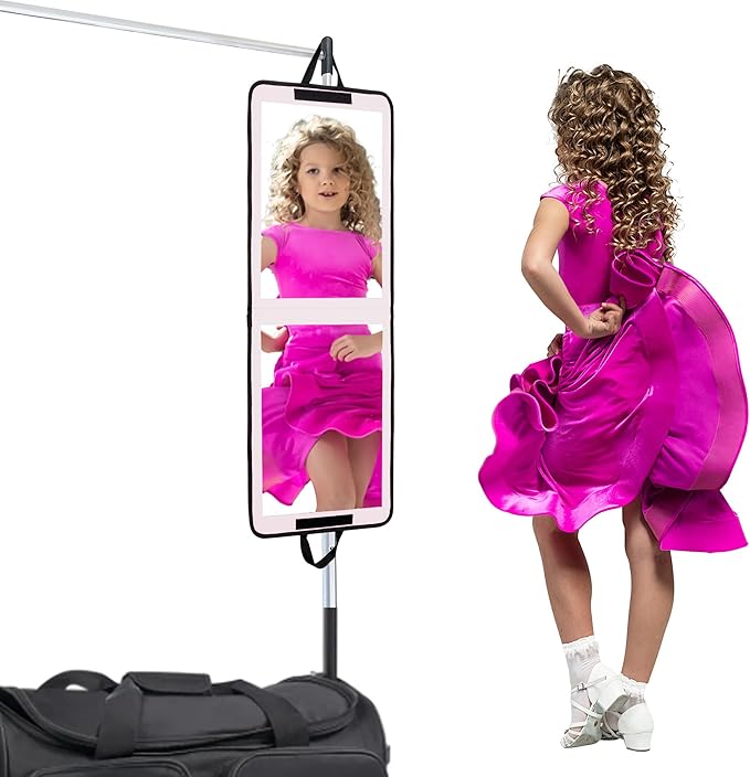 LPHUMEX Foldable Full Length Mirror White with Black Handles Hanging, 13x33 inch Portable Folding Body Mirror for Dance, Fest