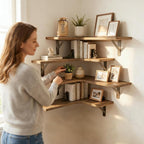 Corner Floating Shelves Wall Mounted Set of 5, Rustic Wood Corner Shelves for Bedroom Living Room Bathroom Kitchen Storage an
