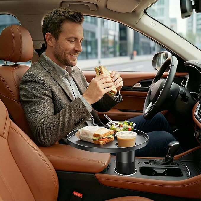 Car Tray, Height-Adjustable Car Food Tray & Cup Holder Table, 360° Rotating Car Desk for Laptop, Steering Wheel Tray, Car Accessories Universal for Most Vehicles