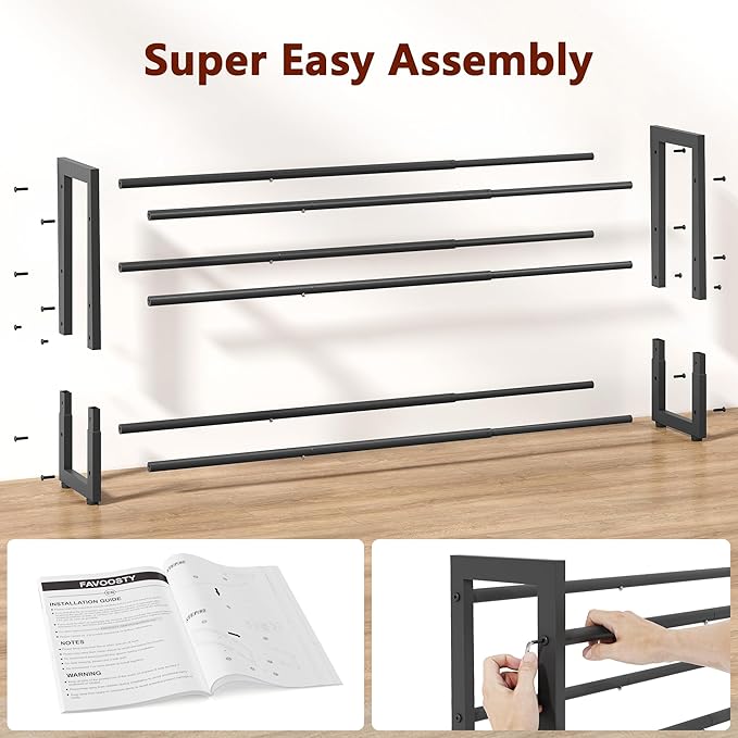 FAVOOSTY 3-Tier Expandable Shoe Rack, Adjustable Shoe Shelf Storage Organizer Space Saving Metal Free Standing Shoe Rack for 