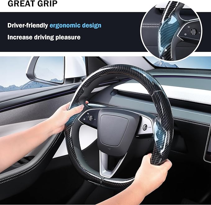 Steering Wheel Cover for Tesla Model 3 Highland(2024-Present)/ Model Y Juniper(2025-Present),Anti-Slip,Comfortable Grip,Breathable,Customized for Tesla Model 3/Y Accessories,Bright Black