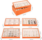 LANDICI Stackable Jewelry Organizer Trays 4 Set,PU Leather Jewelry Organizer Drawer,Jewelry Storage Display Tray for Earring 